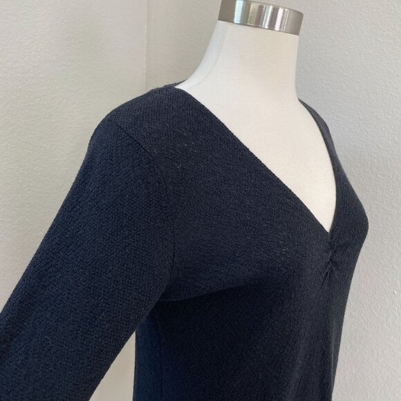 Eileen Fisher Womens XS Black 100% Wool V Neck Knit Top Long Sleeve Textured - Picture 7 of 11
